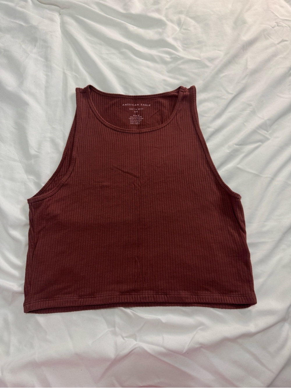 American Eagle Soft & Sexy Ribbed High-Neck Crop Tank Top - Mauve Pink